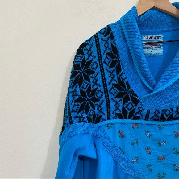 Old America Men’s S Cableknit Floral Embroidered V Neck Collar Pullover Sweater - Picture 2 of 8